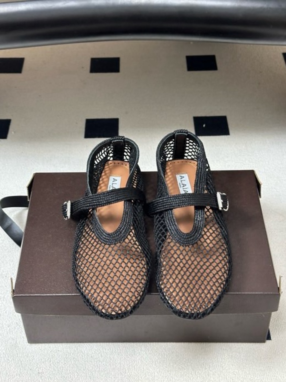 Alaïa Black Mesh Mary Jane Mule Slide Sandals - Picture 6 of 9